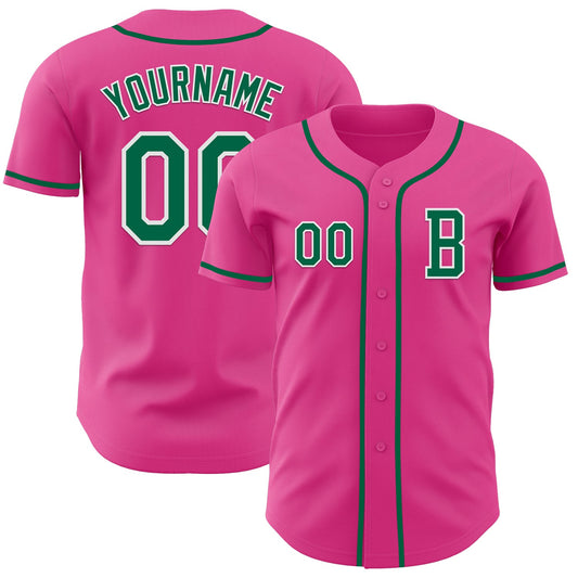 Custom Pink Kelly Green-White Authentic Baseball Jersey - Sky-Custom