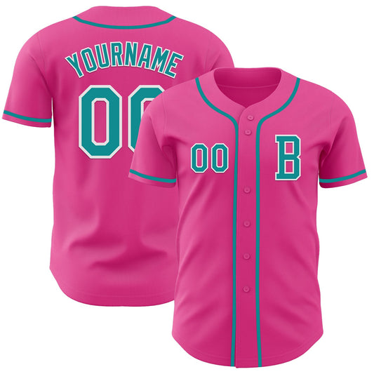 Custom Pink Teal-White Authentic Baseball Jersey - Sky-Custom