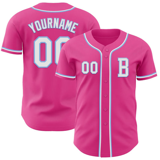 Custom Pink White-Light Blue Authentic Baseball Jersey - Sky-Custom