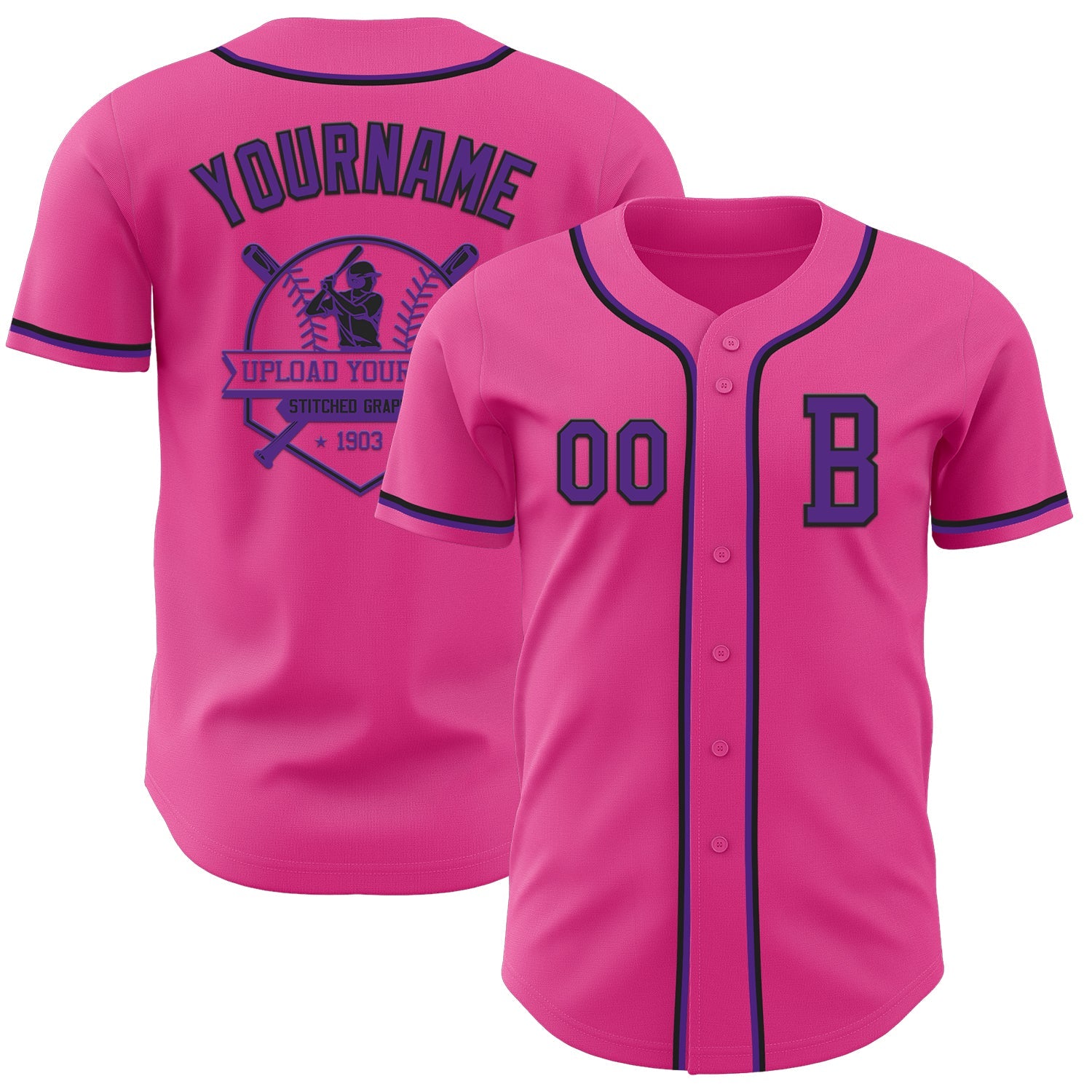 Custom Pink Purple-Black Authentic Baseball Jersey - Sky-Custom