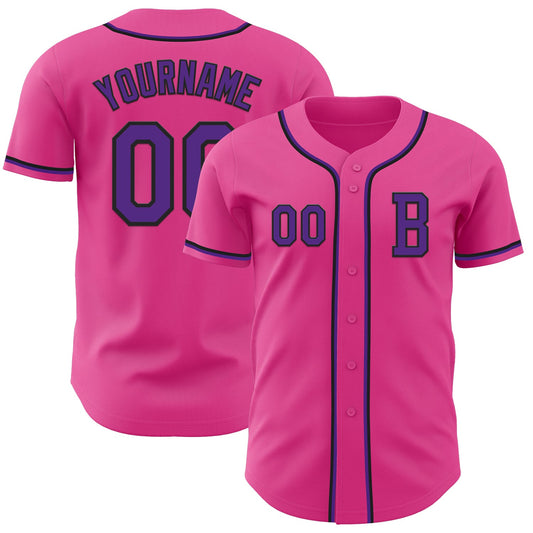 Custom Pink Purple-Black Authentic Baseball Jersey - Sky-Custom