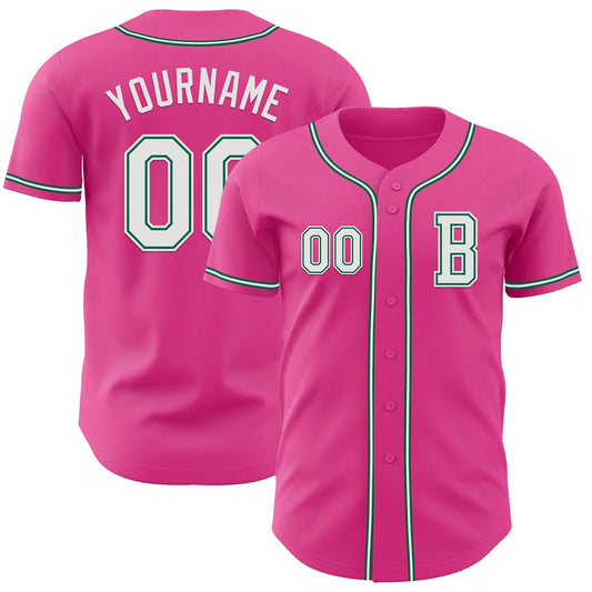Custom Pink White-Kelly Green Authentic Baseball Jersey - Sky-Custom