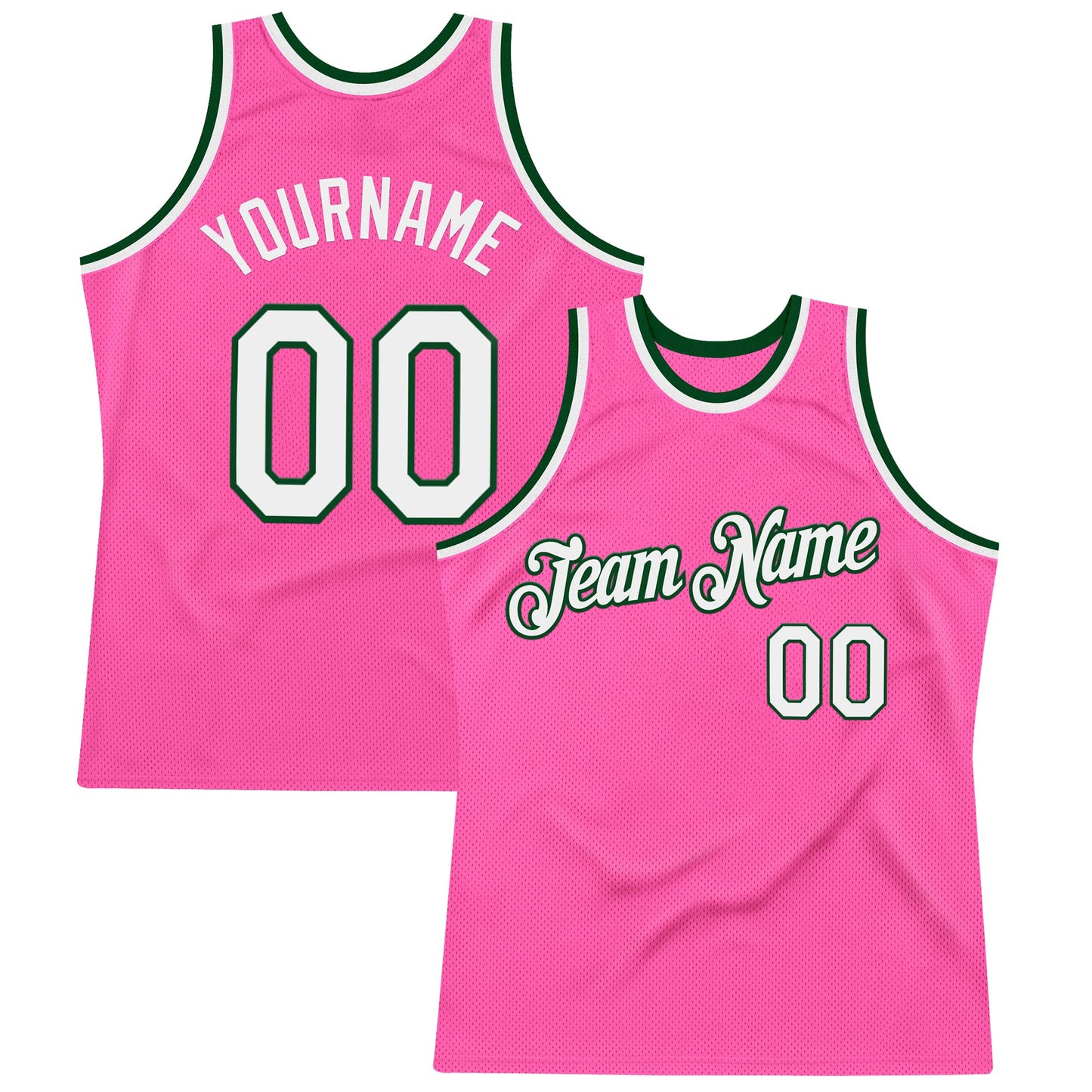 Custom Pink White-Green Authentic Throwback Basketball Jersey - Sky-Custom