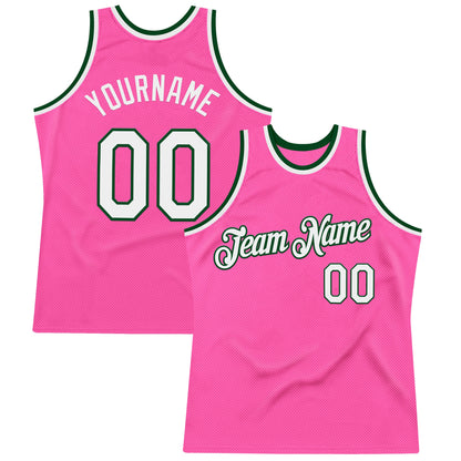Custom Pink White-Green Authentic Throwback Basketball Jersey - Sky-Custom