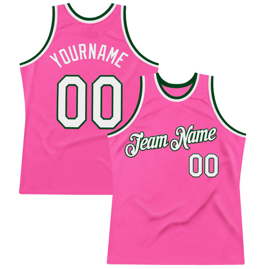 Custom Pink White-Green Authentic Throwback Basketball Jersey - Sky-Custom