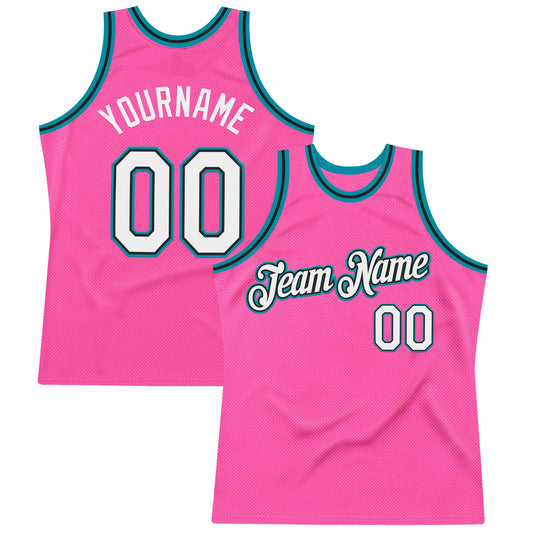 Custom Pink Black-Teal Authentic Throwback Basketball Jersey - Sky-Custom