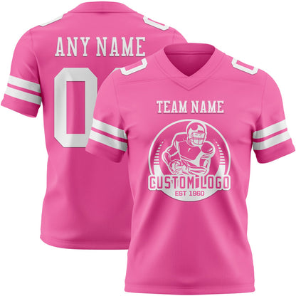 Custom Pink White Mesh Authentic Football Jersey - Sky-Custom