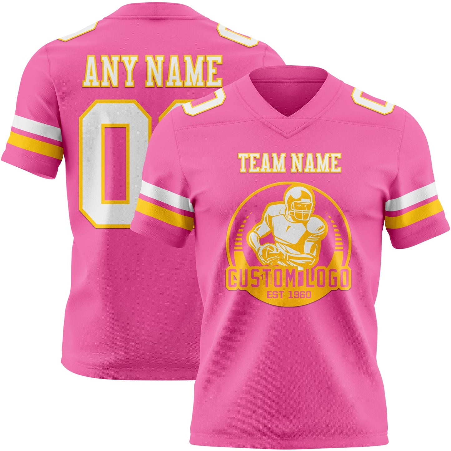 Custom Pink White-Yellow Mesh Authentic Football Jersey - Sky-Custom