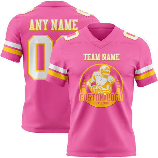 Custom Pink White-Yellow Mesh Authentic Football Jersey - Sky-Custom