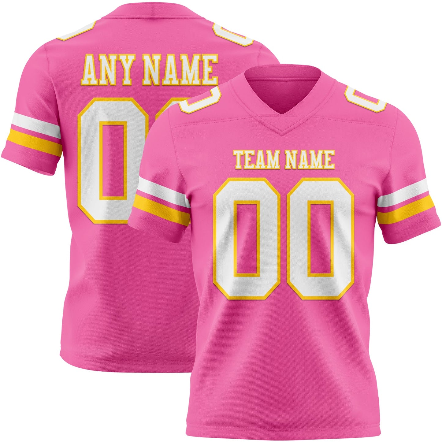 Custom Pink White-Yellow Mesh Authentic Football Jersey - Sky-Custom