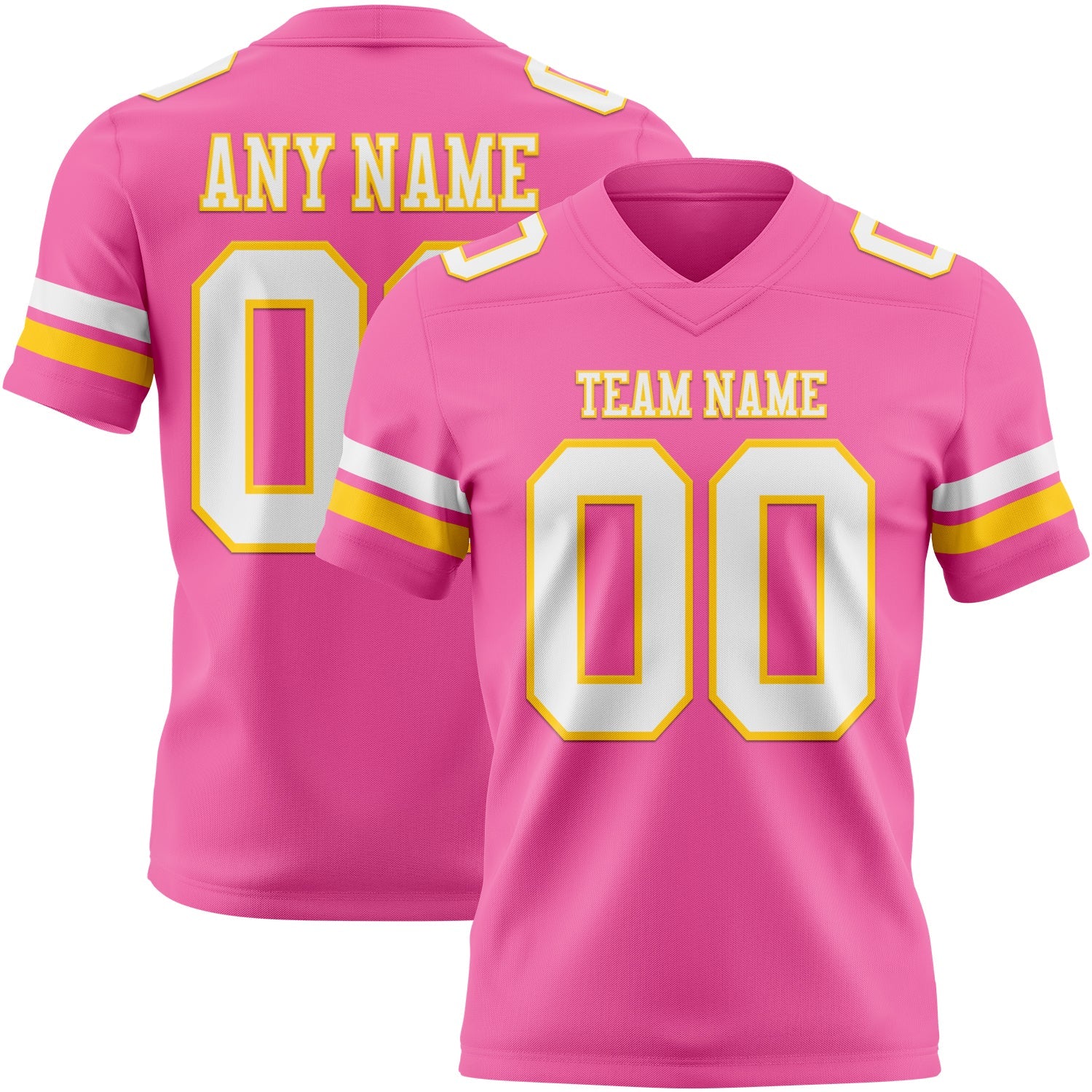 Custom Pink White-Yellow Mesh Authentic Football Jersey - Sky-Custom
