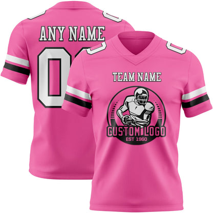 Custom Pink White-Black Mesh Authentic Football Jersey - Sky-Custom
