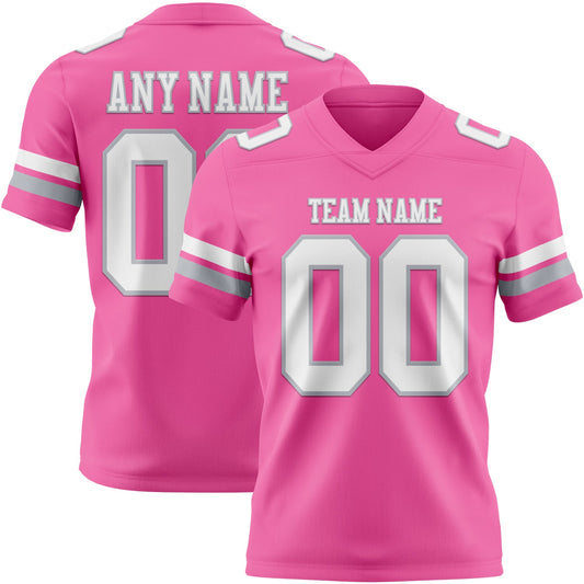 Custom Pink White-Gray Mesh Authentic Football Jersey - Sky-Custom
