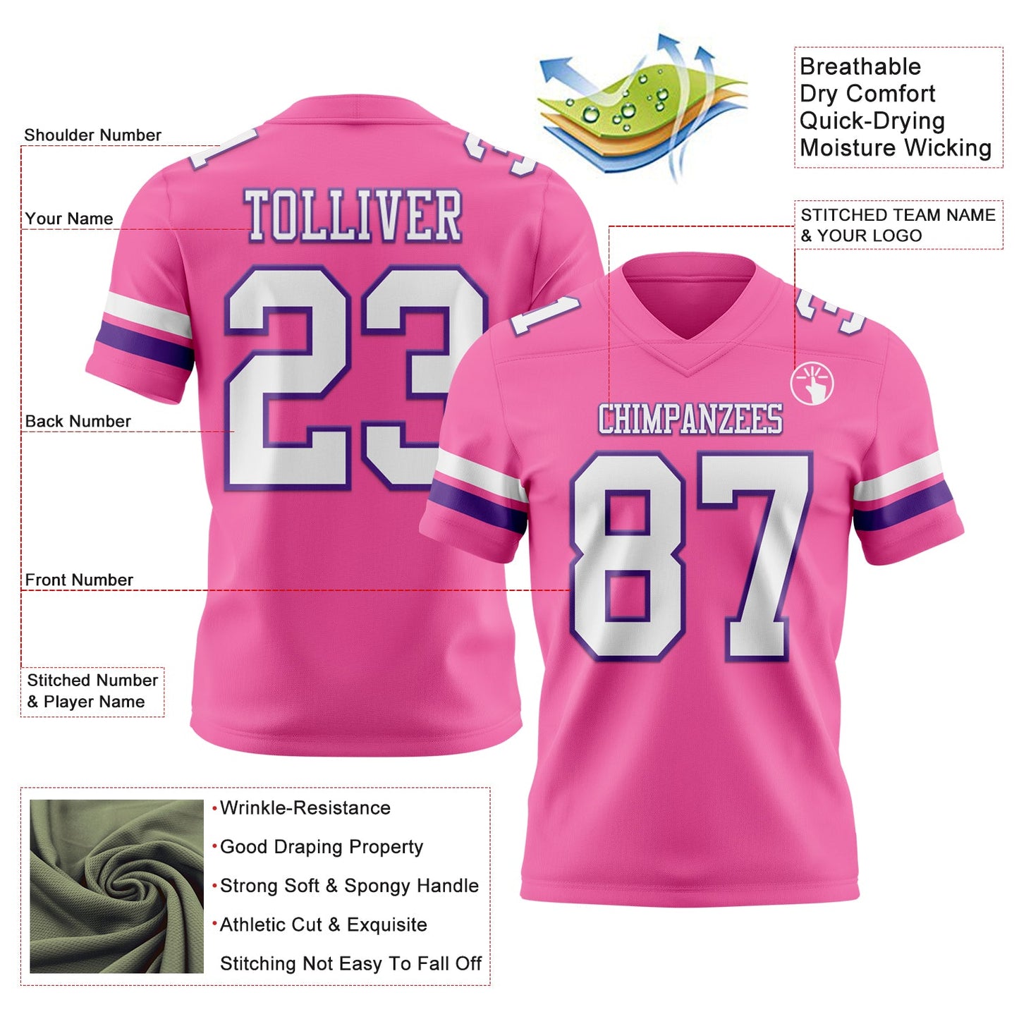 Custom Pink White-Purple Mesh Authentic Football Jersey - Sky-Custom