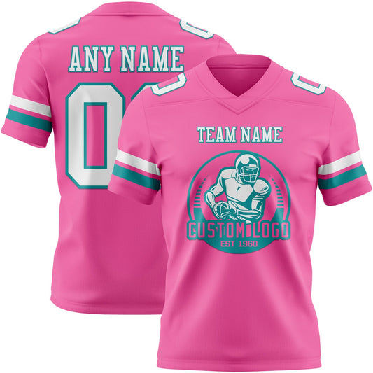 Custom Pink White-Teal Mesh Authentic Football Jersey - Sky-Custom