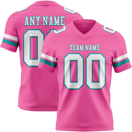Custom Pink White-Teal Mesh Authentic Football Jersey - Sky-Custom