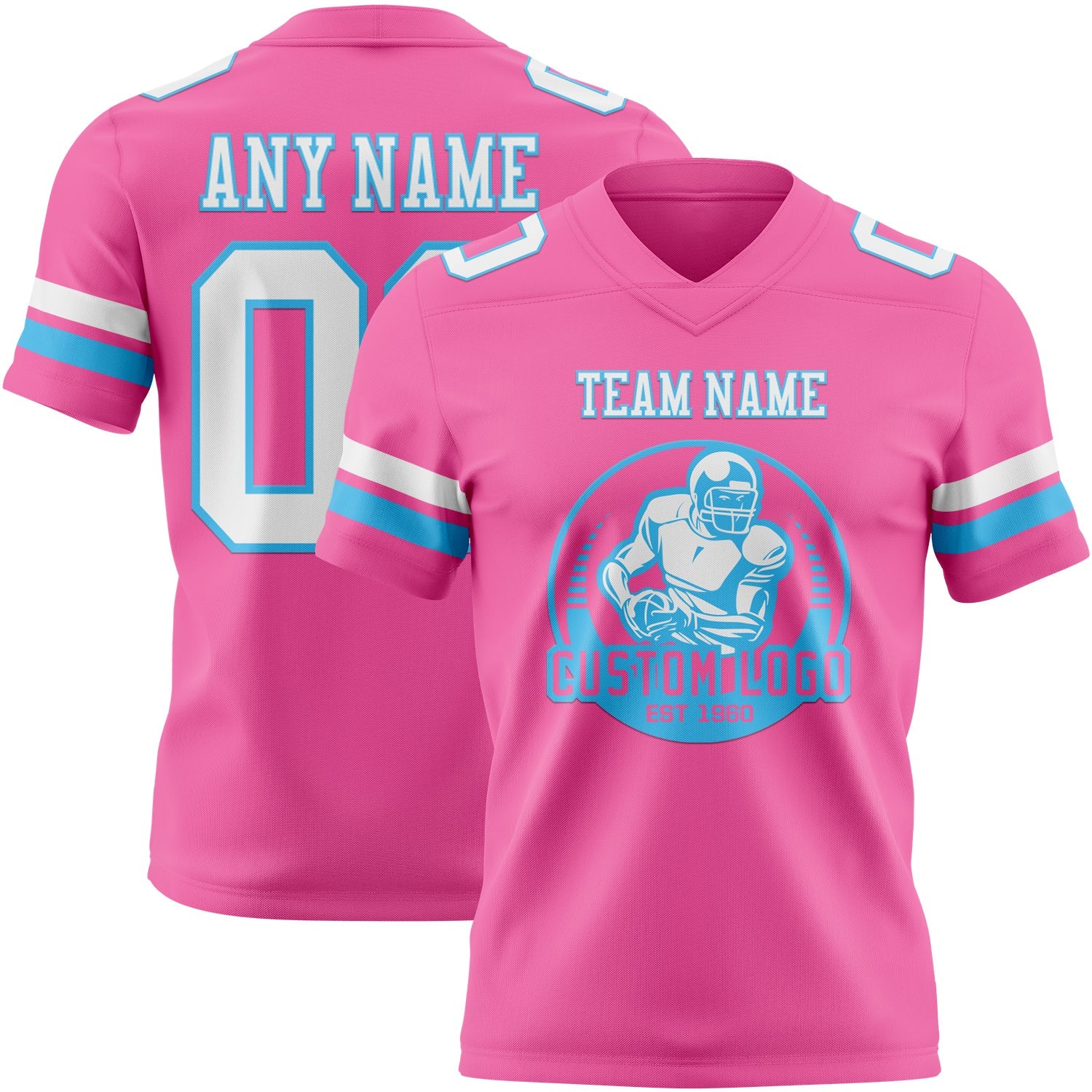 Custom Pink White-Sky Blue Mesh Authentic Football Jersey - Sky-Custom