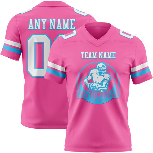 Custom Pink White-Sky Blue Mesh Authentic Football Jersey - Sky-Custom