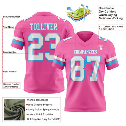 Custom Pink White-Sky Blue Mesh Authentic Football Jersey - Sky-Custom