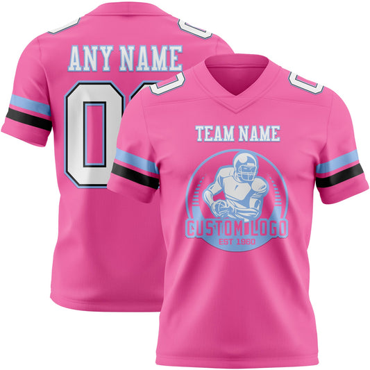 Custom Pink White Black-Light Blue Mesh Authentic Football Jersey - Sky-Custom