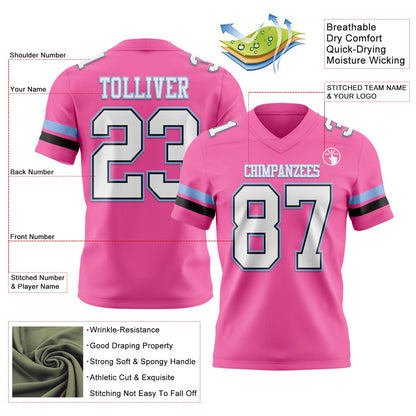 Custom Pink White Black-Light Blue Mesh Authentic Football Jersey - Sky-Custom