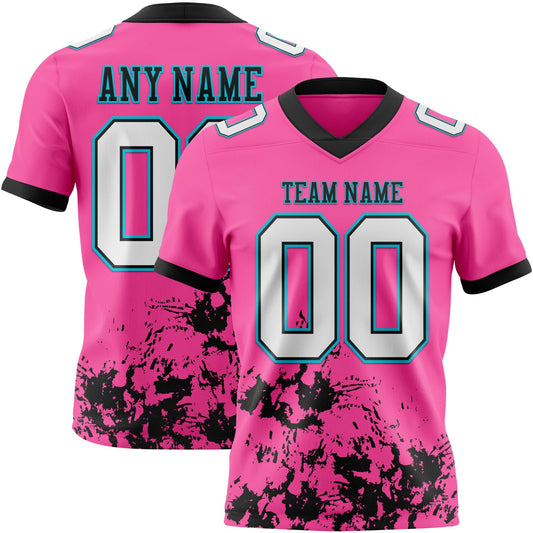 Custom Pink White Black-Lakes Blue Splash Mesh Authentic Football Jersey - Sky-Custom
