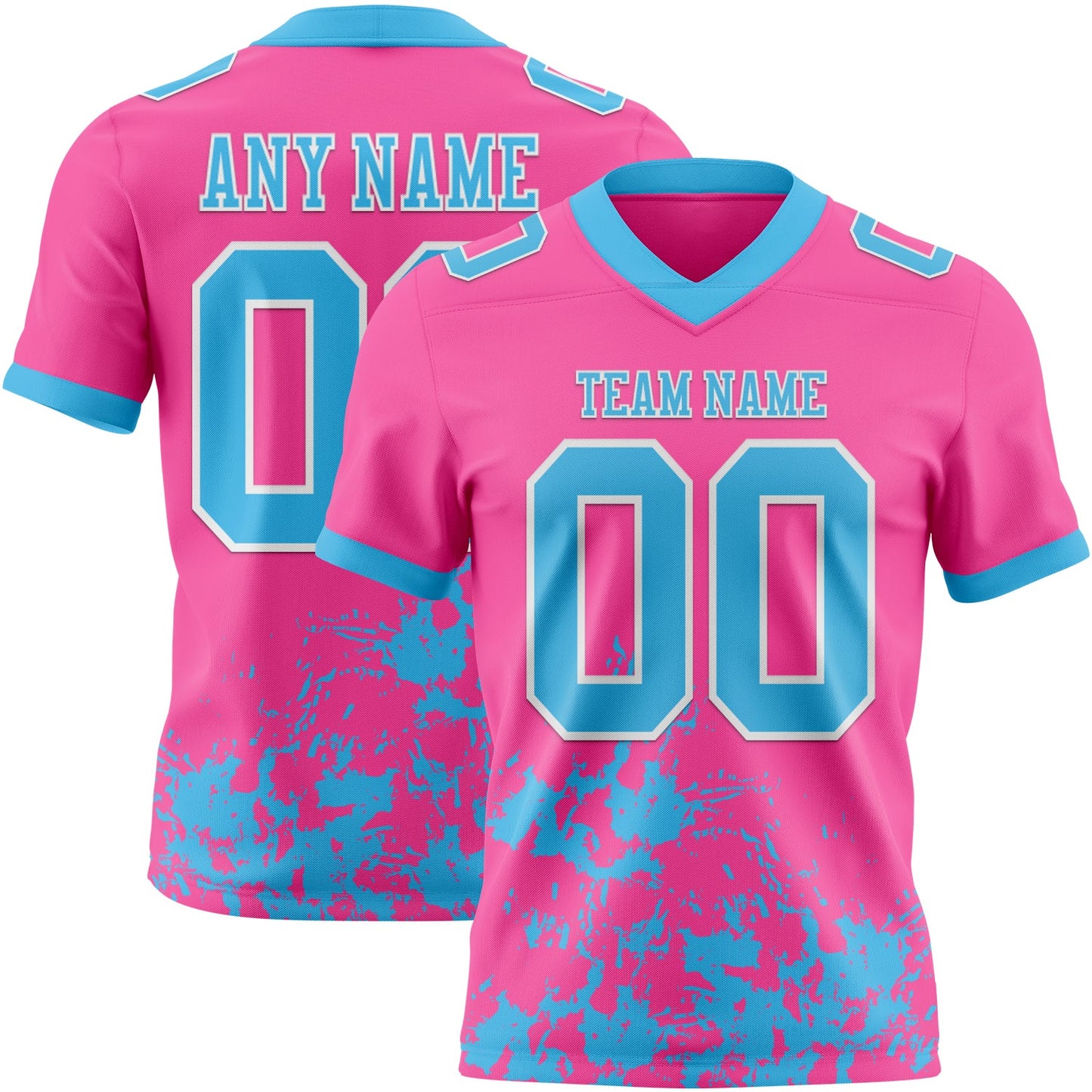 Custom Pink Sky Blue-White Splash Mesh Authentic Football Jersey - Sky-Custom