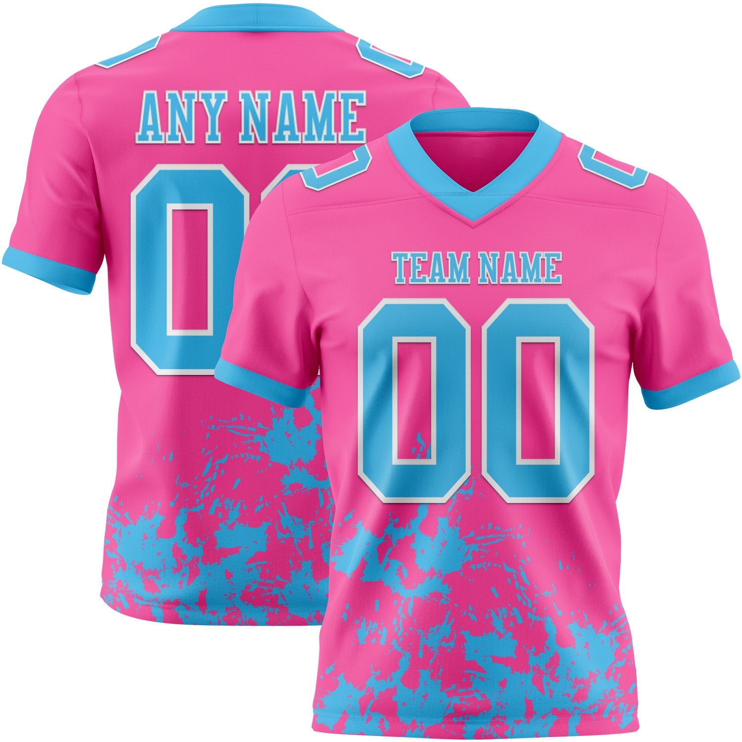 Custom Pink Sky Blue-White Splash Mesh Authentic Football Jersey - Sky-Custom