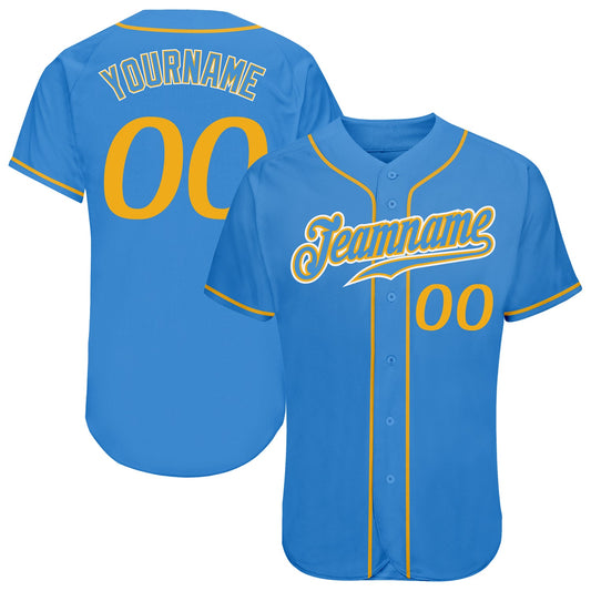 Custom Powder Blue Gold-White Authentic Baseball Jersey - Sky-Custom