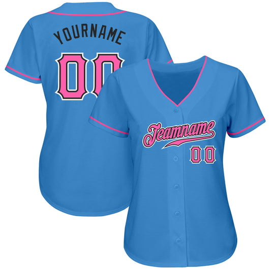 Custom Powder Blue Pink-Black Authentic Baseball Jersey - Sky-Custom