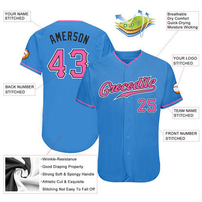 Custom Powder Blue Pink-Black Authentic Baseball Jersey - Sky-Custom