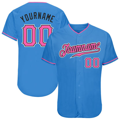Custom Powder Blue Pink-Black Authentic Baseball Jersey - Sky-Custom