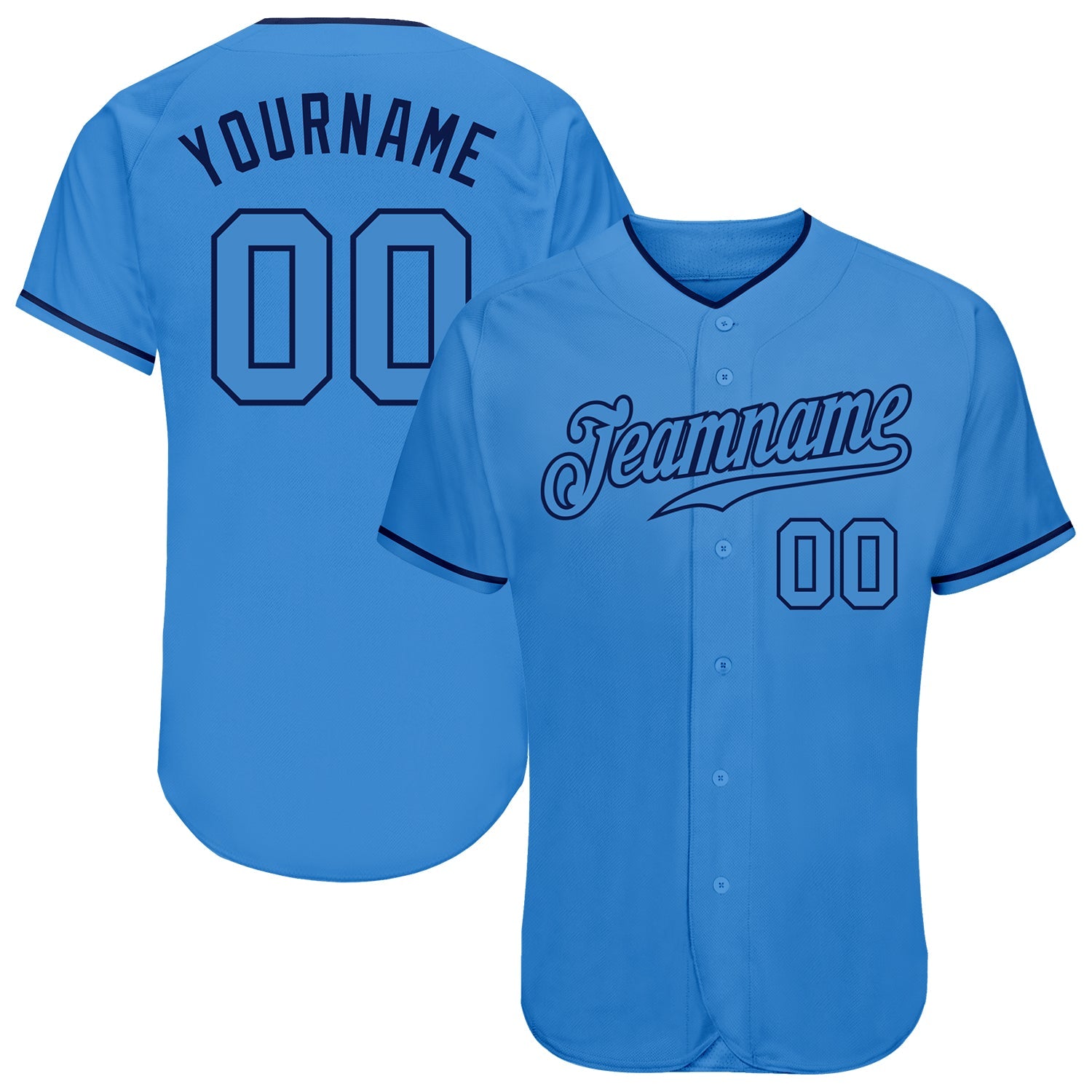 Custom Powder Blue Powder Blue-Navy Authentic Baseball Jersey - Sky-Custom