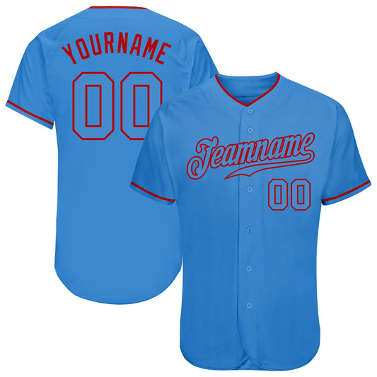 Custom Powder Blue Powder Blue-Red Authentic Baseball Jersey - Sky-Custom