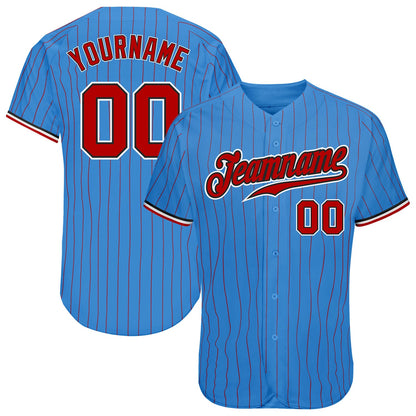 Custom Powder Blue Red Pinstripe Red-Black Authentic Baseball Jersey - Sky-Custom