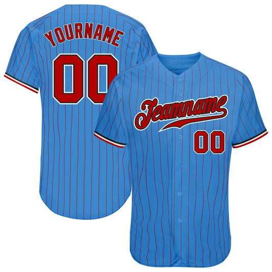 Custom Powder Blue Red Pinstripe Red-Black Authentic Baseball Jersey - Sky-Custom