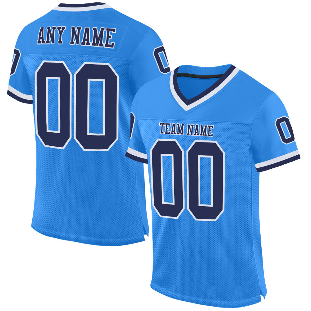 Custom Powder Blue Navy-White Mesh Authentic Throwback Football Jersey - Sky-Custom