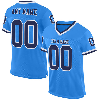 Custom Powder Blue Navy-White Mesh Authentic Throwback Football Jersey - Sky-Custom