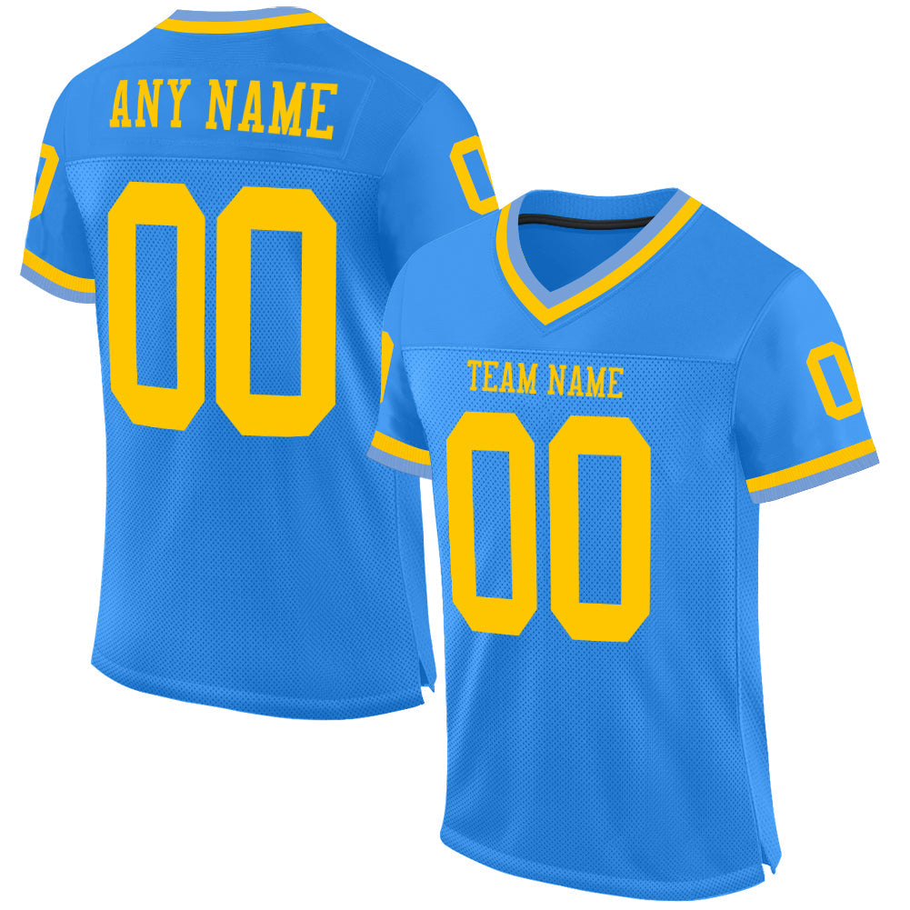Custom Powder Blue Gold Mesh Authentic Throwback Football Jersey - Sky-Custom