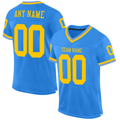 Custom Powder Blue Gold Mesh Authentic Throwback Football Jersey - Sky-Custom
