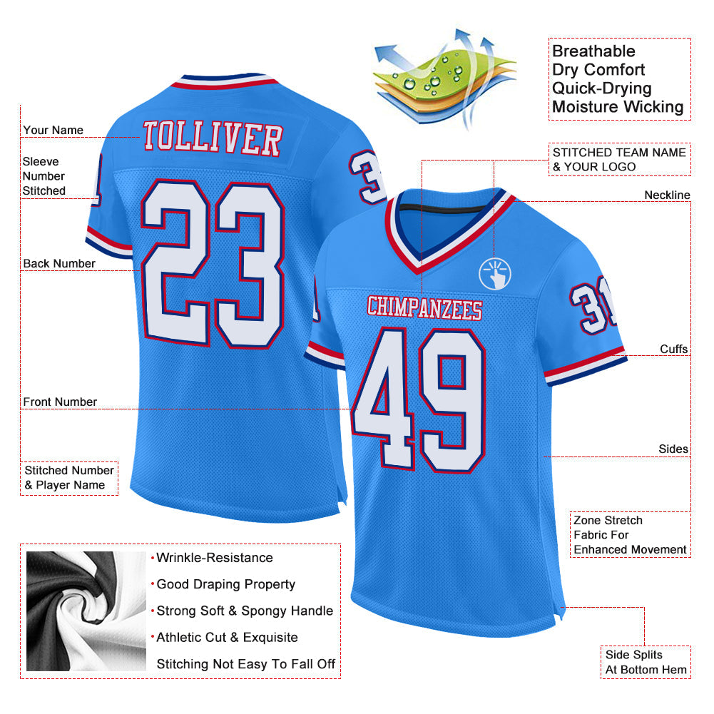 Custom Powder Blue White-Royal Mesh Authentic Throwback Football Jersey - Sky-Custom