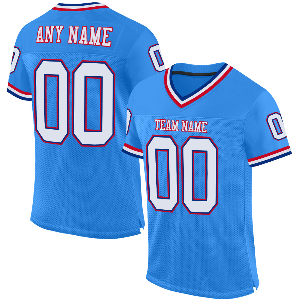 Custom Powder Blue White-Royal Mesh Authentic Throwback Football Jersey - Sky-Custom