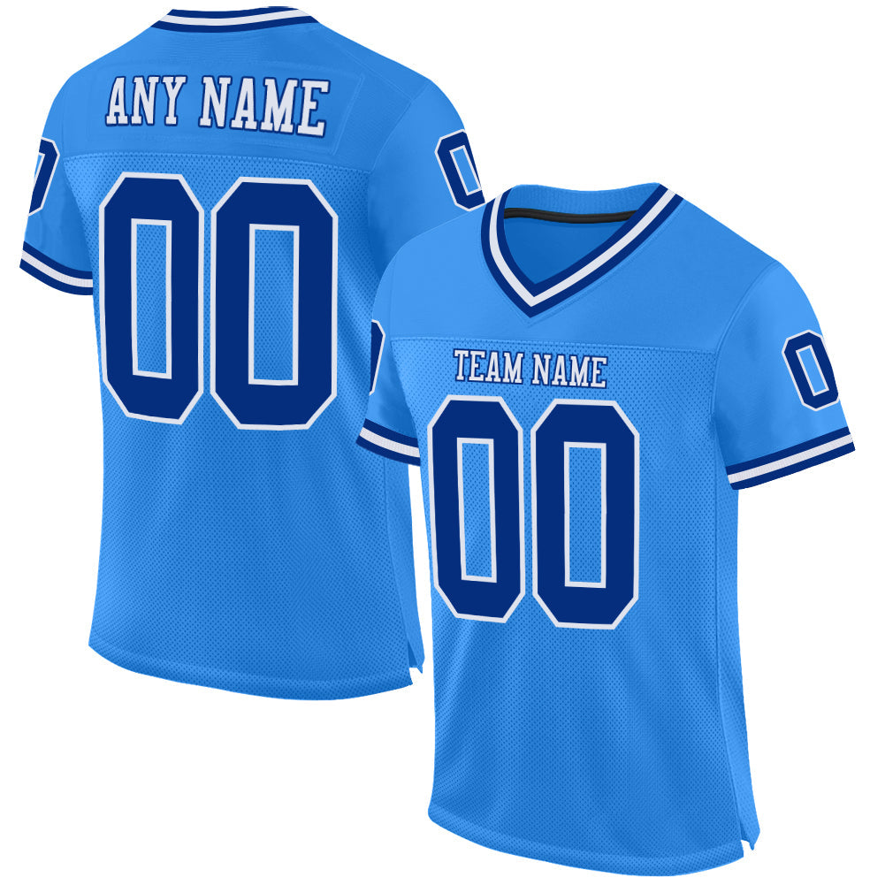 Custom Powder Blue Royal-White Mesh Authentic Throwback Football Jersey - Sky-Custom