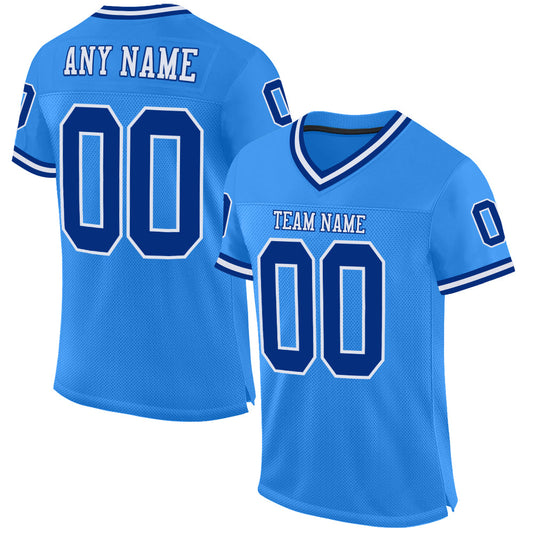 Custom Powder Blue Royal-White Mesh Authentic Throwback Football Jersey - Sky-Custom