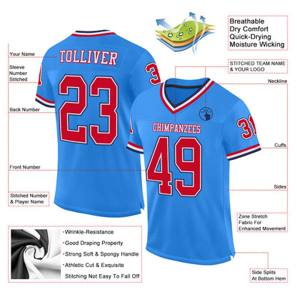Custom Powder Blue Red-Navy Mesh Authentic Throwback Football Jersey - Sky-Custom