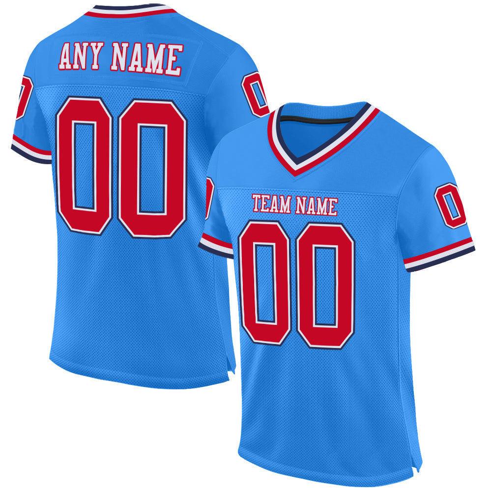 Custom Powder Blue Red-Navy Mesh Authentic Throwback Football Jersey - Sky-Custom