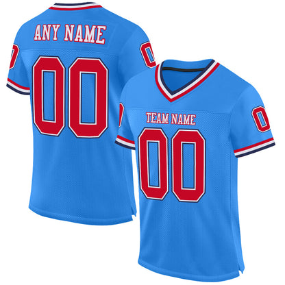 Custom Powder Blue Red-Navy Mesh Authentic Throwback Football Jersey - Sky-Custom