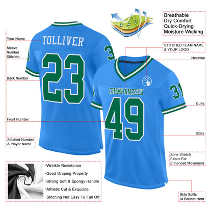 Custom Powder Blue Kelly Green-White Mesh Authentic Throwback Football Jersey - Sky-Custom