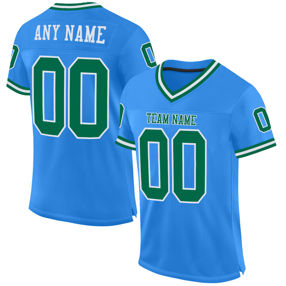 Custom Powder Blue Kelly Green-White Mesh Authentic Throwback Football Jersey - Sky-Custom