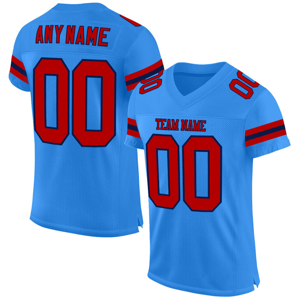 Custom Powder Blue Red-Navy Mesh Authentic Football Jersey - Sky-Custom